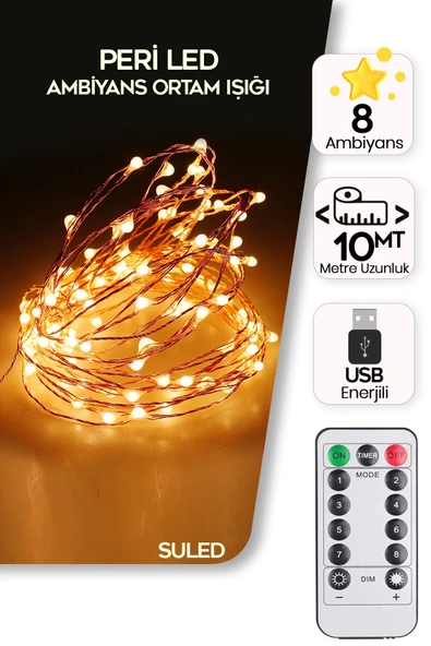 SULED Sl-1063 Peri Led 10 Metre Kumandalı 8 Mod Romantik Ambiyans Aydınlatma Parti Süsleme Led Işık ürün görseli 1