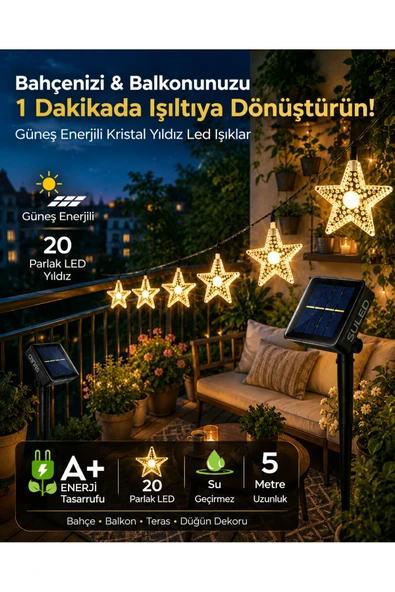 SULED Yıldız Led 5 Metre Solar Enerjili Bahçe Aydınlatması Led Işık Gün Işığı Dekoratif İç & Dış Mekan ürün görseli 1