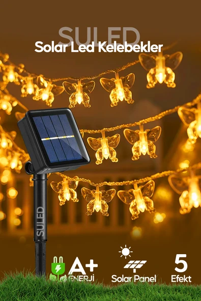 SULED Kelebek Led Işık Dekoratif Bahçe Balkon Ağaç Aydınlatması Sarı Işık Güneş Enerjili Modlu ürün görseli 1