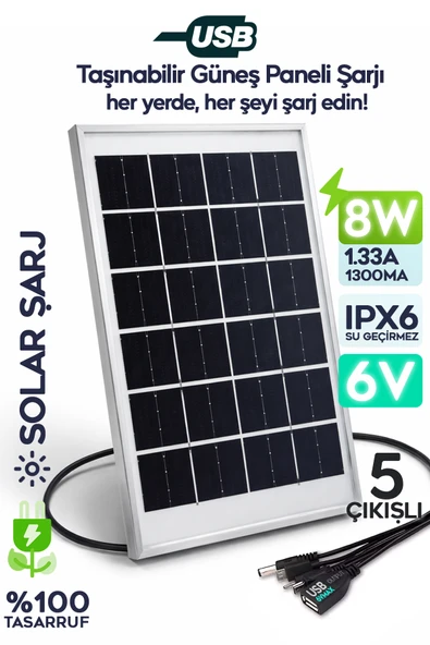 SULED 8W Güneş Enerjili Solar USB Şarj Paneli 6V USB Çıkışlı 2A Telefon Tablet ve USB Ürün Şarj Ünitesi ürün görseli 1