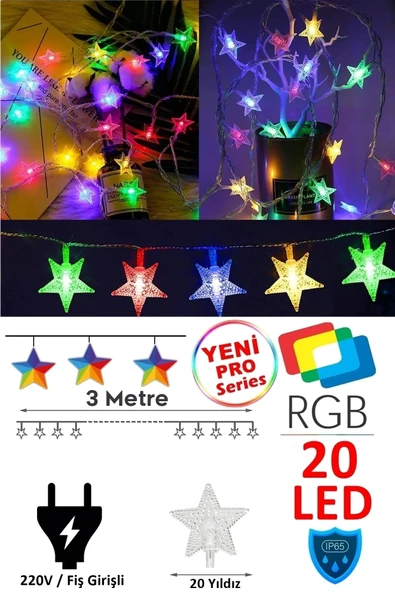 SULED Fişli Rgb Yıldız Led 3 Mt 20 Led Dekoratif Yıldızlı Yılbaşı Cam Ağacı Yılbaşı Süs Led Işık Şerit Led ürün görseli 1