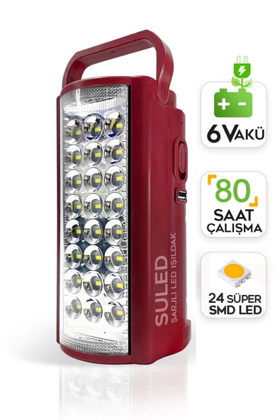SULED Kamp Lambası Usb Şarj 6v Akülü 80 Saat - 3 gün Aydınlatma 24 Smd Led Işıldak Lamba 220v Şarj ürün görseli 1