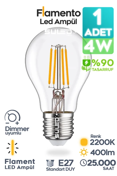 SULED Flamento Rustik Ampül E27 Duy 220V Dimmer Uyumlu %90 Tasarruflu Ev Cafe Aplik Abajur Tavan Ampül ürün görseli 1