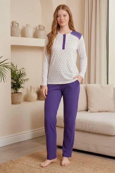 Mecit 6355 Mor Büyük Beden Kadın Pijama Takımı ürün görseli 1