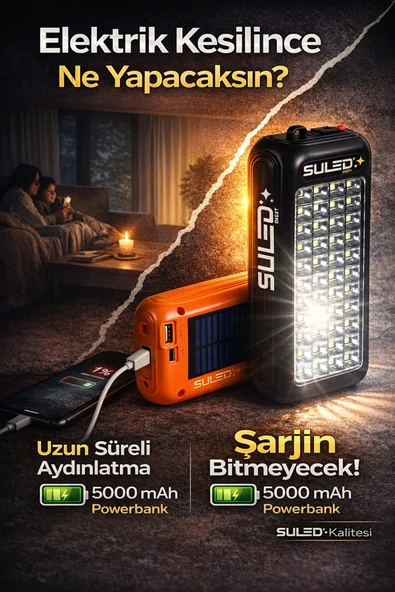 SULED Güneş Panelli Handy Power Bank Fener Işıldak 32 Süper Smd Ledli El Feneri Ev Kamp Outdoor Aydınlatma ürün görseli 1