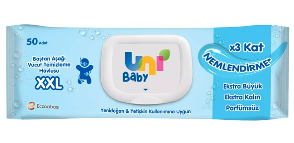 Uni Baby Baştan Aşağı Vücut Temizleme Havlusu XXL Islak Mendil 50 Yaprak ürün görseli 1