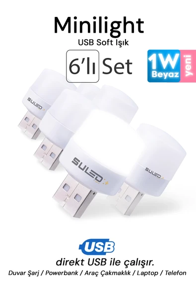 SULED Minilight 6 Adet USB Soft Işık 1W Beyaz Renk Taşınabilir 6'lı Led Işık ürün görseli 1