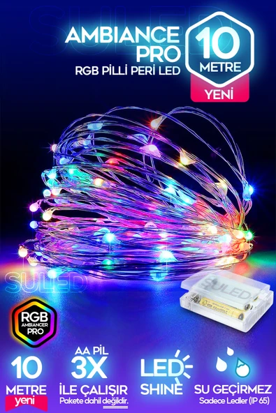 SULED Rgb Pilli Led Işık 10 Metre Iç & Dış Mekan Parti Dekor Kutlama Işığı Renkli Led Dekorasyon Sl-1056 ürün görseli 1