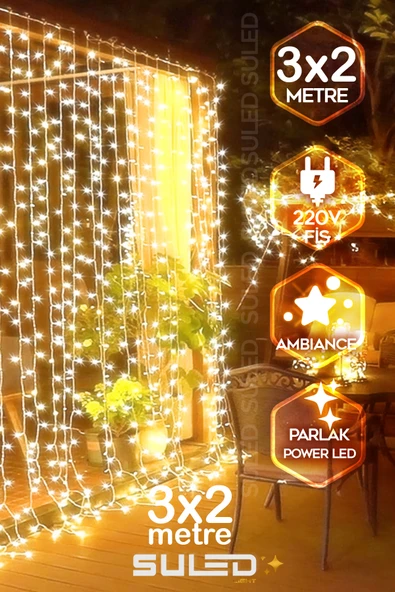 SULED Perde Led Işık 3x2 Metre 220v Fişli Iç Ve Dış Mekan Ortam Ambiyans Süs Ve Dekor Led Işık ürün görseli 1