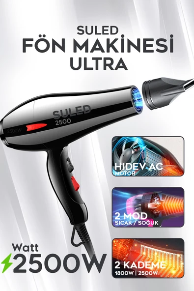 SULED Ultra Saç Kurutma ve Fön Makinesi 2500W Sıcak - Soğuk 2 Kademeli Ev Berber Pet ürün görseli 1