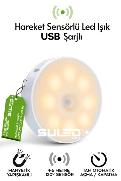 SULED Hareket Sensörlü Led Işık USB Şarjlı Mıknatıslı Harekete Duyarlı Işık ürün görseli 1