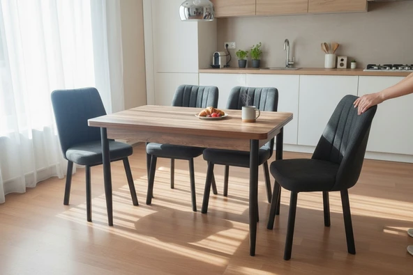 EFE MOBİLYA T-6019 KEMENÇE  MDF 70X120 KAREGOLD ANTRASİT SANDALYE 4 KİŞİLİK MUTFAK MASA TAKIMI ürün görseli 1