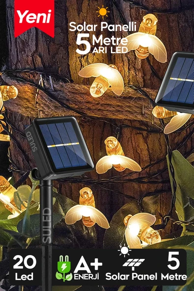 SULED Arı Figürlü 5 Metre Solar Enerjili Bahçe Aydınlatması Led Işık Gün Işığı Dekoratif İç & Dış Mekan ürün görseli 1