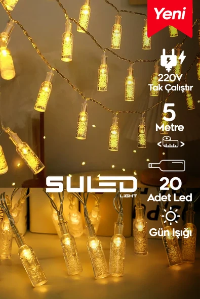 SULED 20 Led Şişe Figürlü Işık Dizisi 5 Metre 220V Fişli Dekor ve Süsleme Işığı Gün Işığı Rengi Led Işık ürün görseli 1