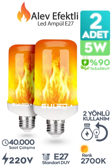 SULED Alev Efektli Ampul 2'li Set Ateş Yanan Lamba E27 Duy Led Işık Şömine Ateş Kamp Lamba ürün görseli 1