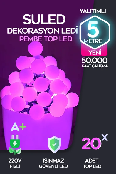 SULED Top Led Pembe Dekor Led Yılbaşı Led Işıkları 5MT Işıkları Top Dize Işıklar Masa Dekorasyon Noel Işık ürün görseli 1