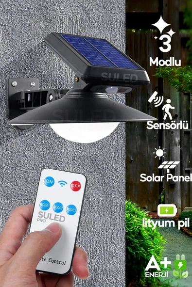 SULED Sensörlü Solar Bahçe Aydınlatması 3Modlu A+ Kumandalı 30W Retro Stil 360* Dekorasyon Bahçe Led Işık ürün görseli 1