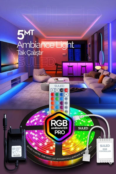 SULED Şerit Led 5 Metre Animasyonlu Tak Çalıştır Kumandalı Trafolu Rgb Şerit Işık Aydınlatma Parti Led ürün görseli 1