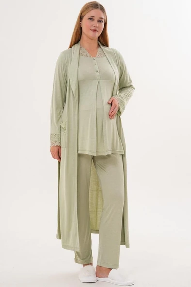 Mecit 6330 Yeşil Sabahlıklı Lohusa Pijama Takımı ürün görseli 1