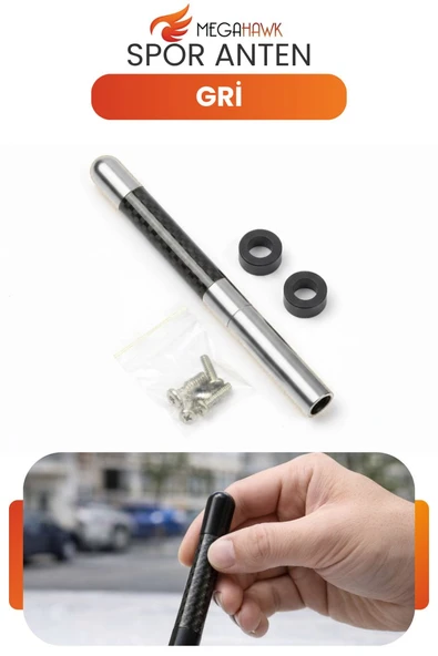 Spor Anten Gri Karbon Görünümlü Universal Kısa Oto Anten Vidalı ürün görseli 1