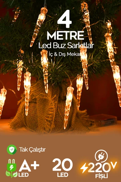 SULED Buz Sarkıt Led Süsleme Işığı 4 Metre 20 Led 220V Fişli Dekoratif Aydınlatma Süs Tak Çalıştır ürün görseli 1
