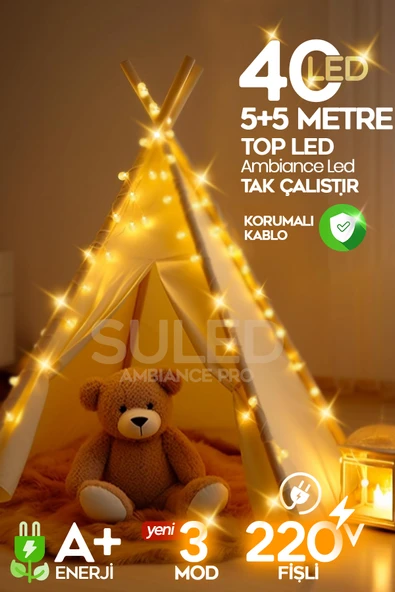 SULED Topled Pro 10 Metre 40 Led Gün Işığı 220v Fişli 3 Modlu Led Işık Iç Ve Dış Mekan Dekoratif Süsleme ürün görseli 1
