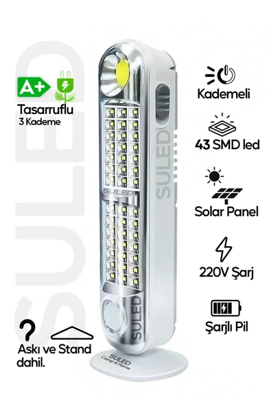 SULED Acil Durum Led & Kamp Lambası Güneş Şarjlı Işıldak 2 Kademeli Aydınlatma Tamir Ev Kamp El Feneri ürün görseli 1