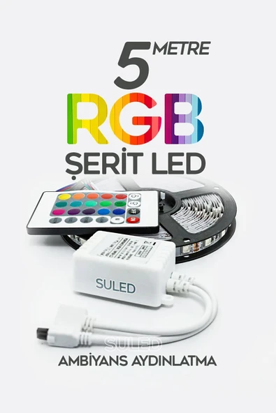 SULED Şerit Led 5 Metre Ambians Aydınlatma Kumanda & Trafolu RGB Şerit Işık Tavan Oda Işık Dekoru ürün görseli 1