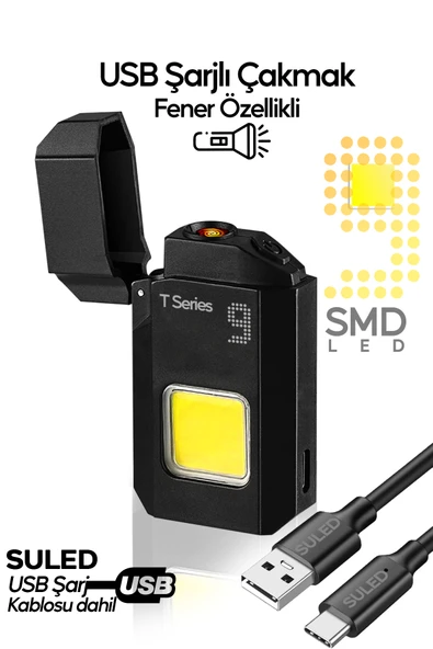 SULED Şarjlı Çakmak T9 LED Fener Özellikli USB Şarjlı Kamp Çakmağı COB Led CE Rüzgardan Etkilenmez ürün görseli 1