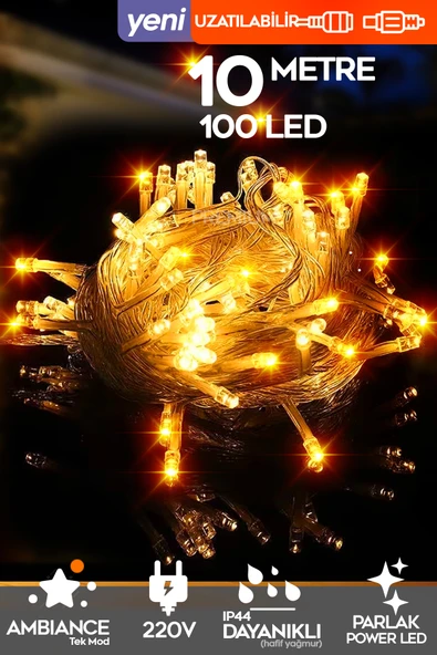 SULED 10 Metre 100Led Gün Işığı İç & Dış Mekan Süsleme Işığı IP44 Yağmura Dayanıklı Bahçe Ev Led Işık ürün görseli 1