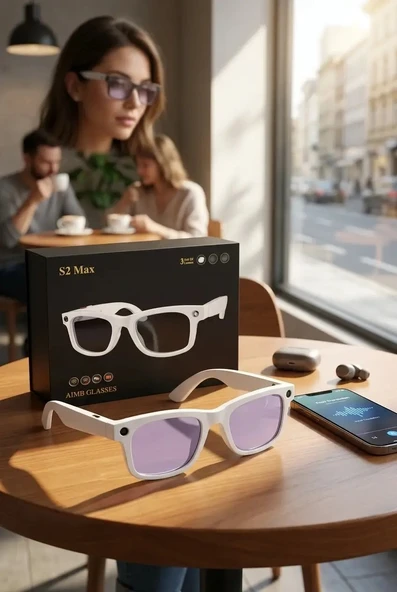Yapay Zeka Destekli Beyaz Akıllı Gözlük Kamera Mikrofon Bluetooth Kullanım ürün görseli 1