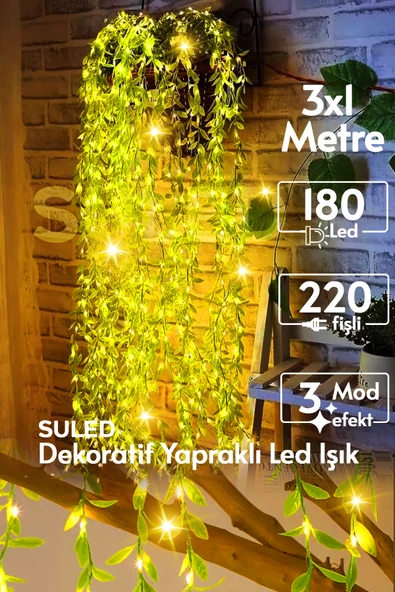 SULED Dekoratif Yapraklı Led Işık 3x1 Metre 180 Led 220V Fişli 3 Modlu Ambiyans Aydınlatma Süs & Dekor Led ürün görseli 1