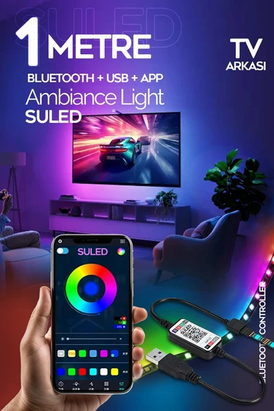 SULED 1 Metre TV Arkası & Ortam Ambiyans Bluetooth IOS & Android Telefondan Kontrollü RGB Smart Şerit Led ürün görseli 1