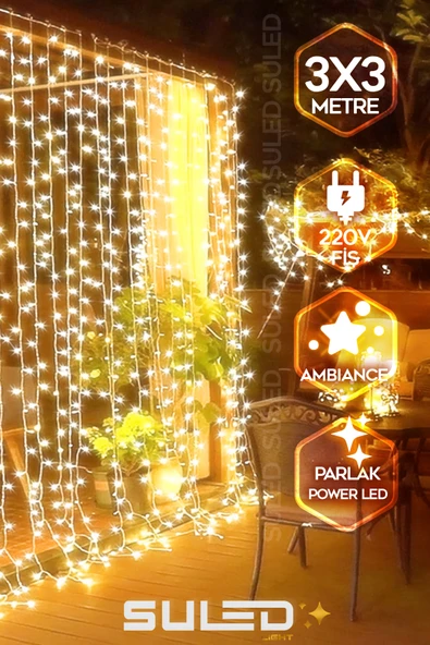 SULED Perde Led Işık 3x3 Metre 220v Fişli Saçaklı Ambiyans Süs Ve Dekor Led Işık Süsleme Ledi ürün görseli 1