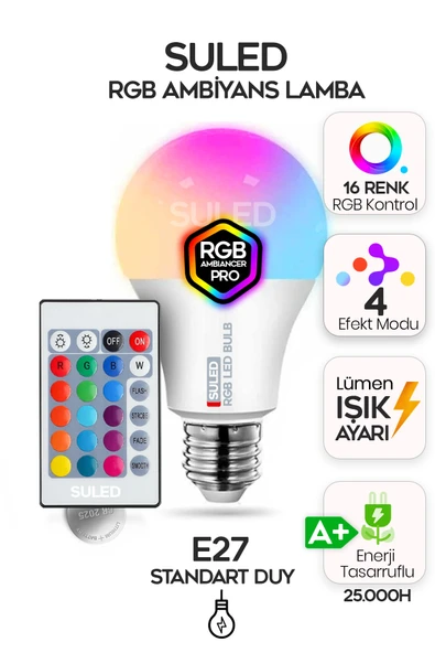 SULED Rgb Led Lamba Kumandalı Ambiyans Aydınlatma 2000 Lümen Tasarruflu Renk Değiştiren Led Işık ürün görseli 1