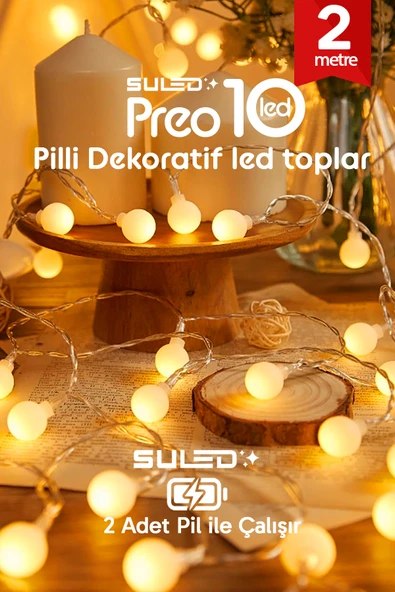 SULED Preoo 2 Metre 10'lu Dekoratif Led Top Işıklar Pilli Ambiyans Işıkları Oda Bahçe ve Dekor ürün görseli 1