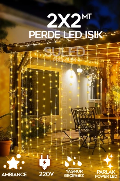 SULED Perde Led Işık 144 Ledli 2x2 Metre 220v Fişli Iç Ve Dış Mekan Ambiyans Süsleme Ve Dekor Led Işık ürün görseli 1