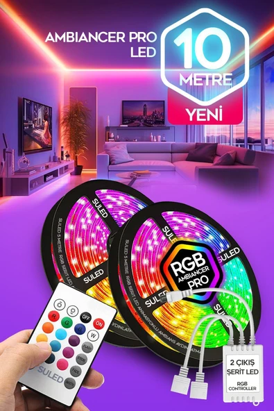 SULED 10 Metre Şerit Led 16 Mod Ambiyans Ortam Işığı Tak Çalıştır Kumandalı Trafolu Rgb Şerit Işık ürün görseli 1