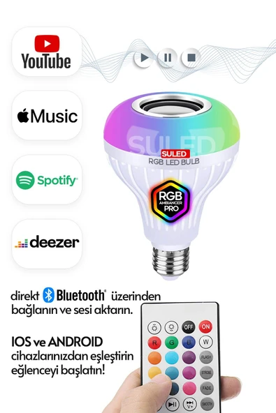SULED Sl-1015 Bluetooth Hoparlör Ve Lamba Uzaktan Kumandalı Ampül ürün görseli 1