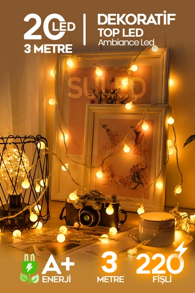 SULED Gün Işığı 5 Metre Top Led 20 Led Eklemeli Fişli Dekoratif Aydınlatma Süsleme Işığı ürün görseli 1