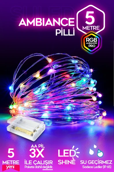 SULED Pilli RGB Led Işık 5 Metre Iç & Dış Mekan Parti Dekor Kutlama Işığı Renkli Led Dekorasyon ürün görseli 1