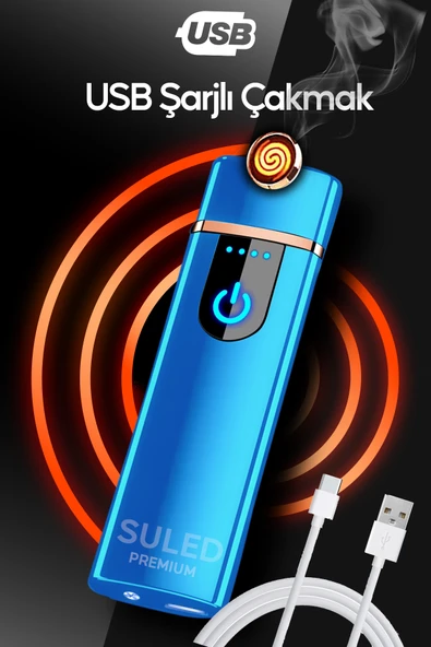 SULED Şarjlı Çakmak USB Şarjlı Pro Serisi Mavi Kamp Çakmağı Rüzgardan Etkilenmez ürün görseli 1