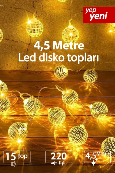 SULED Disko Led 4,5 Metre 15 Top Led Işıklar Dekoratif 220V Ambiyans Süsleme Işıkları Oda Bahçe ve Dekor ürün görseli 1