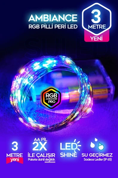 SULED 3 Metre Pilli Rgb Peri Led Ince Tel Dekoratif Lambası Renkli Dekor Perde Ledli Bahçe Oda Kafe Duvar ürün görseli 1