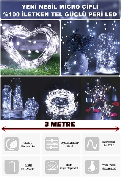 SULED Sl-1036 - 3 Metre Beyaz Peri Led, Dekor Işık Beyaz Dekoratif Lamba Yılbaşı Çam Ağacı Ev Süslemeli ürün görseli 1