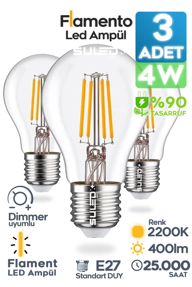 SULED Flamento Rustik Ampül E27 Duy 220V Dimmer Uyumlu %90 Tasarruflu Ev Cafe Aplik Abajur Tavan Ampül ürün görseli 1