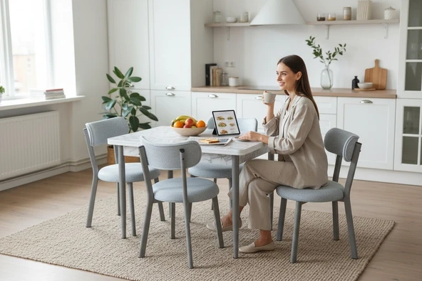 EFE MOBİLYA T-6017 CARARA MDF 70X120 TEDDY AÇIK GRİ SANDALYE 4 KİŞİLİK MUTFAK MASA TAKIMI ürün görseli 1