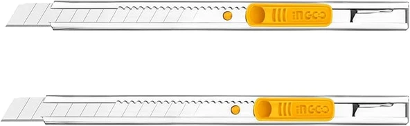 İnce Maket Bıçağı, Otomatik Kilitli, Paslanmaz Çelik Gövde, 9×80 Mm Bıçak, Snap‑Off, 132 Mm, Taşıma Askılı, Profesyonel Kesim Aleti (2'Li Set) ürün görseli 1