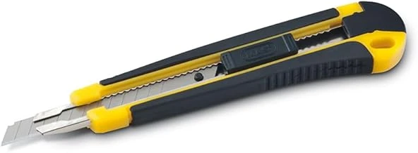 Mas 2740 Profesyonel Maket Bıçağı, Metal Ağızlı, Kauçuk Kaplı, 9Mm Genişlik, Otomatik Kilit Sistemli, Siyah-Sarı ürün görseli 1