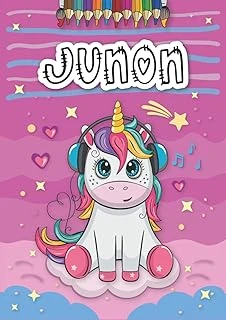 Junon: Livre De Coloriage Personnalisé Pour Junon | Licorne | Cadeau D'Anniversaire Pour Fille ... | 4 À 8 Ans | 25 Motifs De Licorne Avec Le Prénom Junon, Grand Format A4 (21 X 29.7 Cm) ürün görseli 1